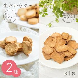 生おからクッキー 堅焼き・ショートブレッド風 2袋セット(各1袋) 送料無料 おから 豆乳 大豆 クッキー 卵不使用 牛乳不使用 ダイエット たんぱく質 固焼き