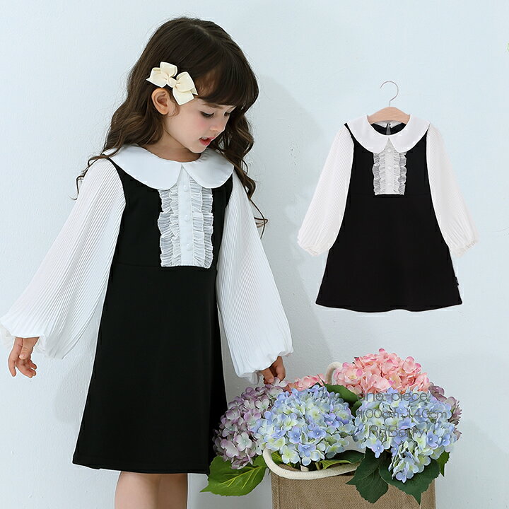 楽天市場 即納 フォーマル ワンピース キッズ 長袖 女の子 子供服 こども服 子ども服 プチプラ 無地 春 秋 100cm 110cm 1cm 130cm 140cm 通園 通学 プレゼント ブラック ホワイト ラベリー 楽天市場店