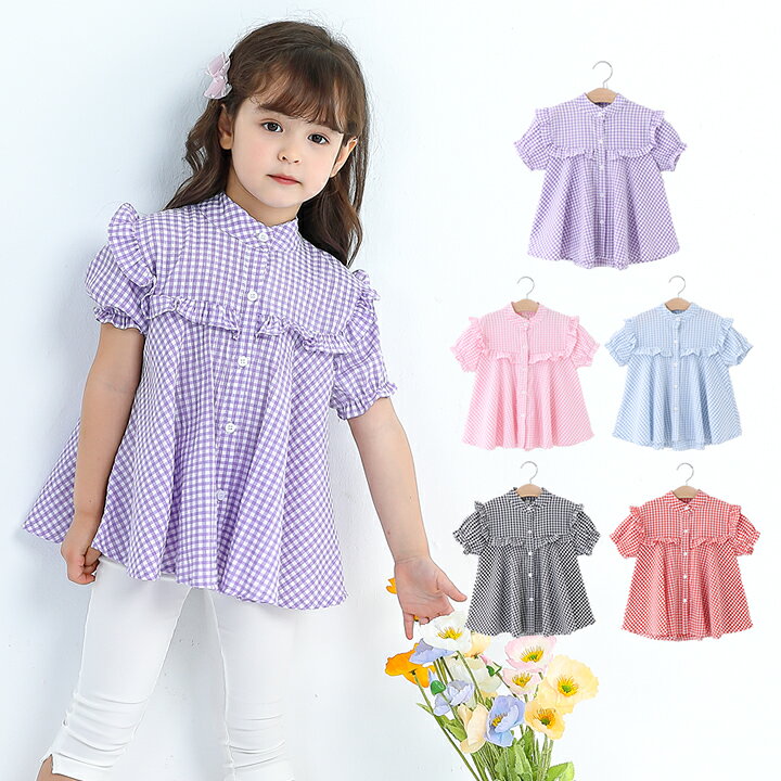 楽天市場】【即納】半袖 チェック柄 ブラウス キッズ トップス 女の子  