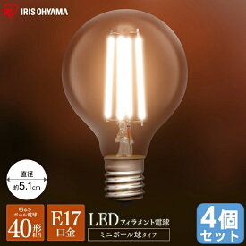 【4個セット】LEDフィラメント電球 ボール球タイプ E17 40W 電球色 昼白色 アイリスオーヤマ ミニボール球 40W相当 440lm 電球色相当 LDG4N-G-E17-FC LDG4L-G-E17-FC 電球 照明 LED ライト Light 電気 電灯 あかり 明かり 灯り 室内 屋内 部屋 明るい 長寿命