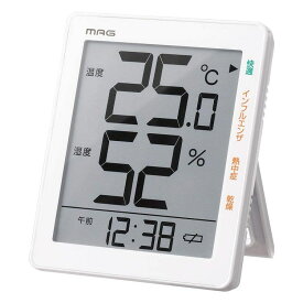 [最大P11倍!お買い物マラソン開催中]温湿度計 非電波 デジタル 時計付き MAG ホワイト TH-105-WH温湿度計 置き時計 便利 多機能 インテリア 掛置兼用 オフィス ギフト プレゼント 白 【B】