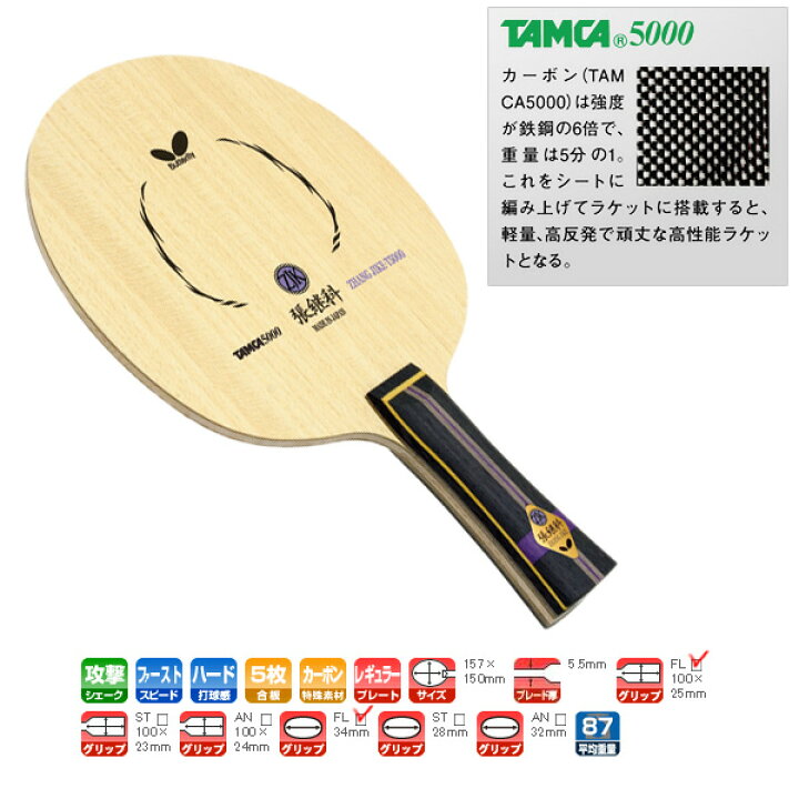 楽天市場】[バタフライ 卓球ラケット]張継科／T5000／フレア（36571 
