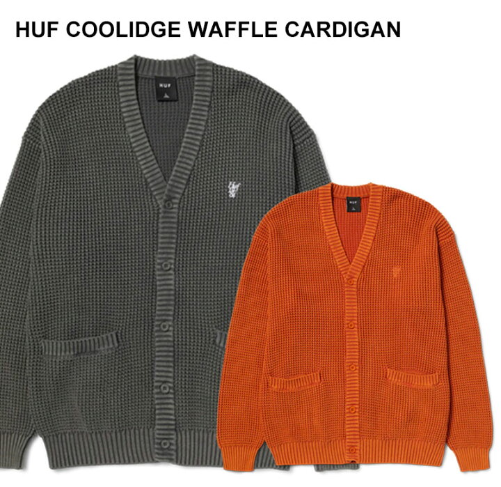 楽天市場】HUF ハフ COOLIDGE WAFFLE CARDIGAN KN00473 BLACK RUST 