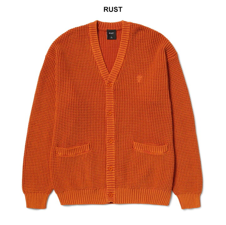 楽天市場】HUF ハフ COOLIDGE WAFFLE CARDIGAN KN00473 BLACK RUST 