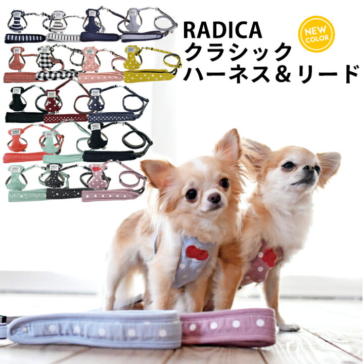 楽天市場 割引クーポン配布中 犬 小型犬 犬用 ハーネス 犬具 胴輪 リードセット 散歩 お出かけ 簡単装着 おしゃれ かわいい ブランド サイズ交換ok 返品不可 メール便可radica Y クラシックハーネス リード 犬の服 Radica ラディカ