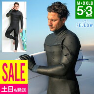[SALE 30日23:59まで]FELLOW セミドライ ウェットスーツ メンズ 5×3mm ロングチェストジップ スキン セ…