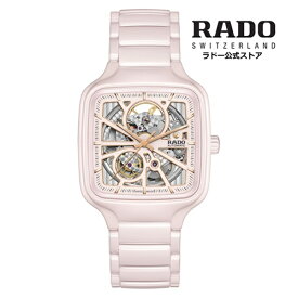 【ラドー 公式】 腕時計 RADO True Square Open Heart Automatic トゥルー スクエア オープンハート ローズピンク 自動巻 38mm セラミック スケルトン 50m防水メンズ腕時計 ユニセックス 高級腕時計 機械式 ブランド 30代 40代 新生活 新社会人 ビジネス おしゃれ