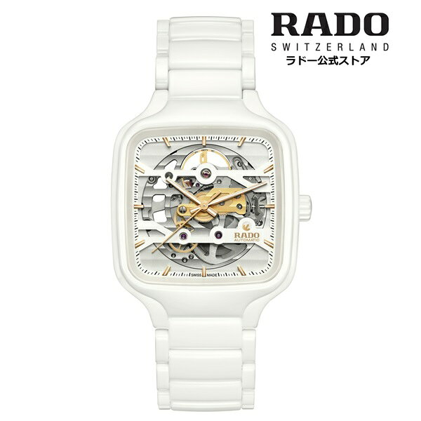 【ラドー 公式】 腕時計 RADO True Square Automatic Skeleton トゥルー スクエア オートマティック スケルトン 自動巻 38mm セラミック スケルトン 50m防水 メンズ腕時計 高級腕時計 機械式 ホワイト ブランド 30代 40代 新生活 新社会人 ビジネス おしゃれ