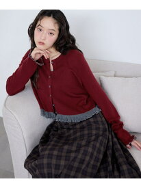 配色フリルコンパクトカーディガン RAGEBLUE レイジブルー トップス ニット ネイビー グレー レッド【送料無料】[Rakuten Fashion]