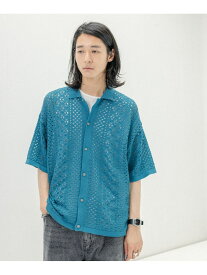 【SALE／20%OFF】透かし編み/メッシュ/ビッグシルエット/ニットシャツカーディガン RAGEBLUE レイジブルー トップス シャツ・ブラウス ブルー ホワイト ブラック ブラウン【RBA_E】【送料無料】[Rakuten Fashion]