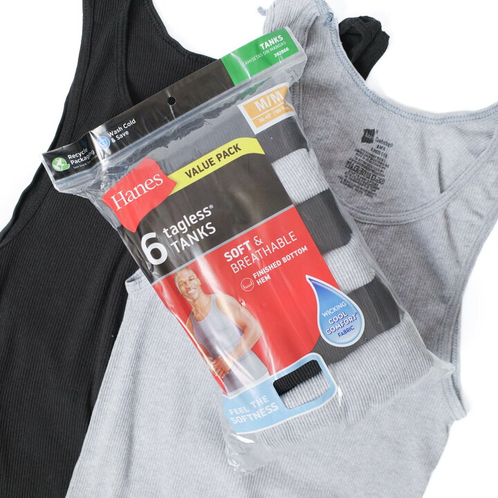 楽天市場】Hanes ヘインズ 6P BLACK＆GRAY TAGLESS COMFORTSOFT TANKS 