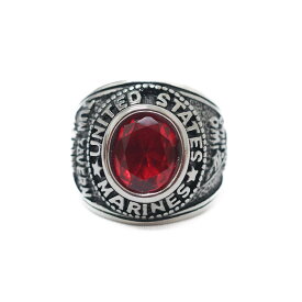 【UT205】 USMC United States Marine Corp Military Stainless Steel Men’s Ring with RED Stone ユーエスエムシー ステンレス メンズ リング レッドストーン MCR4046
