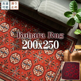 ラグ 200x250 おしゃれ ラグマット 3畳 パキスタン 絨毯 柄 トライバルラグ 風 ゴブラン織 ボハラ 高級感 オリエント クラシック 洗える カーペット じゅうたん 長方形 レッド 春 夏 秋 冬