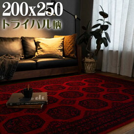 【20H限定！5％OFFクーポン対象】 ラグ 200x250 3畳 おしゃれ ラグマット パキスタン 絨毯 柄 トライバルラグ 風 ゴブラン織 ボハラ 高級感 オリエント クラシック 洗える カーペット じゅうたん 長方形 レッド 春 夏 秋 冬