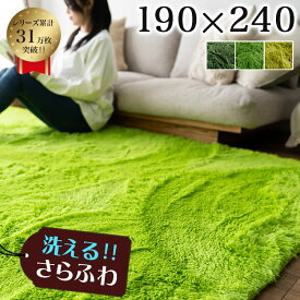 【クーポン利用で10％OFF！3/11まで】 ラグ 3畳 絨毯 洗える 190×240 ラグマット 癒しカラー グリーン 緑 みどり じゅうたん 毛足35ミリ 超 ロング シャギーラグ らぐ らぐまっと カーペット ホットカーペットカバー 洗濯可 ムートン 調