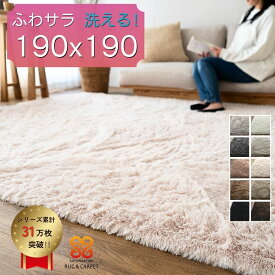 【ラスト20H限定！5%OFFクーポン】 ラグ 洗える ラグマット 190×190 2畳 洗えるカーペット 正方形 リビング シャギーラグ ホワイト ブラック グレー ピンク 白 黒 韓国 インテリア らぐ らぐまっと ホットカーペットカバー 絨毯 洗濯可 ムートン 調