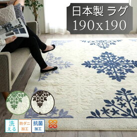 【最大3,000円OFFクーポンあり!】 ラグ 2畳 用 洗える 抗菌 防ダニ カーペット インテリア 柄 絨毯 190×190 じゅうたん ラグマット おしゃれ アクセントラグ 正方形 リビング モチーフ