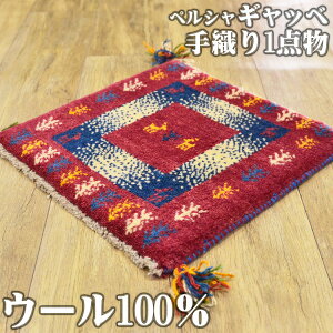 【20H限定!5%OFFクーポンあり】 ギャッベ 座布団 ペルシャ マット かわいい 約 40x40cm 手織り ギャベ チェアパッド ギャッペ 四角 小さめ 玄関マット おしゃれ 絨毯 ラグ じゅうたん 天然素材