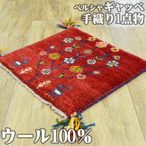 ギャッベ 座布団 ペルシャ マット かわいい 約 40x40cm 手織り ギャベ チェアパッド ギャッペ 四角 小さめ 玄関マット おしゃれ 絨毯 ラグ じゅうたん 天然素材 ウール 風水 ラグマット イラン