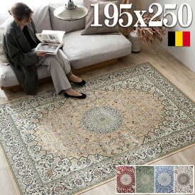ペルシャ絨毯 柄 ラグ 女性に優しい！ カーペット 約 3畳 大用 195×250 ベルギー 絨毯 長方形 じゅうたん レッド グリーン ホットカーペットカバー らぐ らぐまっと モケット織り ラグマット 春 夏 秋 冬