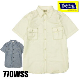 フェローズ Pherrow's ワークシャツ 770WSS シャツ 半袖 40年代モデル ラウンドヨーク WORK SHIRTS コットン シャンブレー リネン チンストラップ 人気 定番 ヴィンテージ アメカジ メンズ 2023年 春夏 新作