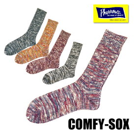 フェローズ Pherrow's クルーソックス COMFY-SOX コットン ミックスネップ ソックス 靴下 くつ下 MIX カラバリ オールシーズン 小物 アメカジ メンズ カジュアル 厚手 おしゃれ 26cm 27cm 28cm プレゼント ラッピング対応可能 ブラック レインボー ネイビー パープル 杢