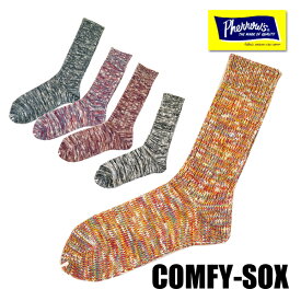 フェローズ Pherrow's クルーソックス COMFY-SOX コットン ミックスネップ ソックス 靴下 くつ下 MIX カラバリ オールシーズン 小物 アメカジ メンズ カジュアル 厚手 おしゃれ 26cm 27cm 28cm プレゼント ラッピング対応可能 ブラック レインボー ネイビー パープル 杢