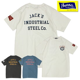 フェローズ Pherrow's Tシャツ 24S-PT3 プリント 半袖 ロゴT 「JACK'S INDUSTRIAL STEEL Co.」ラバープリント ワッペン ひび割れ 架空シリーズ クルーネック カットソー トップス TEE コットン 綿 大きいサイズ ヴィンテージ アメカジ メンズ レディース 2024年 春夏 新作