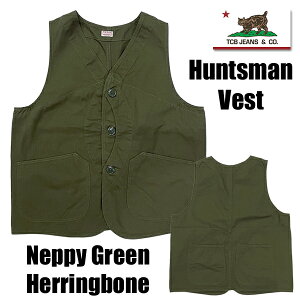 TCBJEANS TCB�W�[���Y �x�X�g Huntsman Vest Neppy Green Herringbone ���B���e�[�W ���[�N �w�����{�[�� �C���i�[ �A�E�^�[ �W���P�b�g �O���[�� �N���V�b�N �A���J�W �����Y