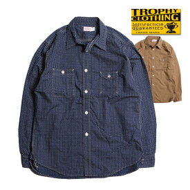 トロフィークロージング TROPHY CLOTHING TR23SS-402 マシンエイジシャツ POLKA DOT STRIPE MACHINE AGE L/S SHIRT シャツ 長袖 日本製 コットン 抜染 ポルカドット 水玉 ストライプ バイカー アメカジ メンズ ロングスリーブ インディゴ マスタード 2023年 新作 春夏