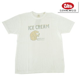 UES ウエス Tシャツ 652409 「ICE CREAM」半袖 カットソー トップス プリント ロゴ アイスクリーム TEE オーガニックコットン 天竺 バイオ加工 ヴィンテージ アメカジ メンズ レディース 定番 2024年春夏 新作