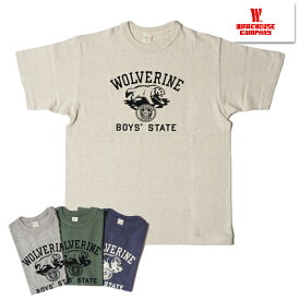 ウエアハウス WAREHOUSE Tシャツ Lot 4601 WOLVERINE 半袖 カットソー プリント TEE シャドーボーダー ムラ糸 未洗い ロゴ 綿 コットン カレッジ アメカジ ヴィンテージ メンズ 人気 春夏 新作 日本製