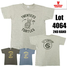 ウエアハウス WAREHOUSE Tシャツ Lot 4064 TURTLES セコハンT 2ND HAND セカンドハンド TEE 半袖 両面 プリント タートルズ 海ガメ ロゴ カットソー 綿100％ コットン アメカジ ヴィンテージ メンズ レディース 人気 2024年 春夏 新作 日本製 ブルー 杢グレー チャコール