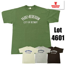 ウエアハウス WAREHOUSE Tシャツ Lot 4601 PARKS 半袖 カットソー プリント TEE シャドウボーダー ムラ糸 未洗い ロゴ 綿 コットン アメカジ ヴィンテージ メンズ レディース 人気 2024年 春夏 新作 日本製 オートミール 杢グレー スミクロ グリーン