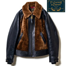 Y'2 LEATHER ワイツーレザー 熊ジャン Y2-10-25SP INDIGO HORSE GRIZZLY JACKET 25th Anniversary Limited グリズリージャケット レザージャケット 馬革 本革 ホースハイド インディゴホース ムートンキルティング アメカジ バイカー メンズ 新作