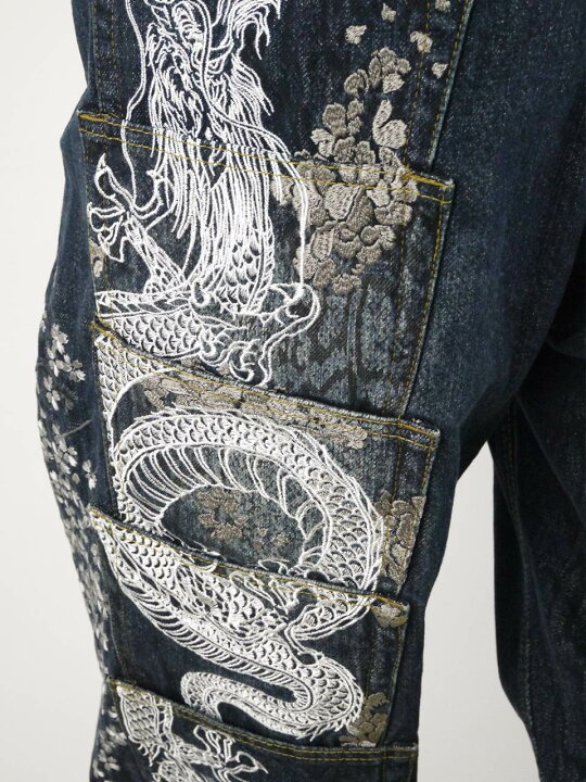 楽天市場】和柄 デニムパンツ 大きいサイズ メンズ 龍刺繍 五連 