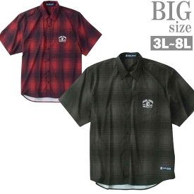 チェック半袖シャツ 大きいサイズ メンズ KARL KANI 胸ポケット 刺繍 サラサラ サマーシャツ C060227-03