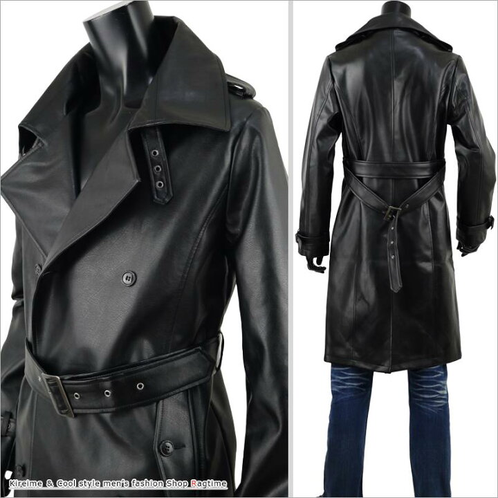 楽天市場】トレンチコート レザー メンズ レザーコート ロングコート  