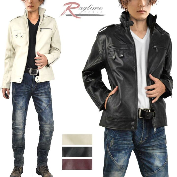 楽天市場 ライダースジャケット メンズ ライダース ｐｕ レザージャケット 白 黒 ワイン Ragtime