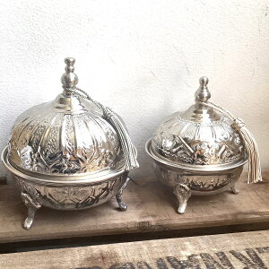 モロッコ シュガーポット ドーム(S) シルバー 小物入れ タッセル インテリア エスニック スパイスポット ミントティー ティーポット モロッコ雑貨 おしゃれ ギフトプレゼント 小物入れ ふた