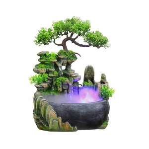 部屋 卓上用飾り 置物 玄関 樹脂工芸品 噴水加湿器 工芸品 装飾 開運 風水 インテリア 置物 LEDライト付き 卓上式 金魚鉢 ミニ滝