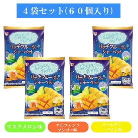【凍らせて食べる】リッチフルーツのシャーベット 15個入 アイス シャーベット（3種：マスクメロン・アルフォンマンゴー・ゴールデンパイン×5個ずつ入り）×4袋セット 個包装 デザート 差し入れ