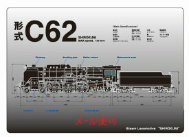 【JR関連鉄道グッズ】B5 クリア下敷き （C62蒸気機関車）【ジェイエム】電車 機関車 C62 下敷き 下敷 文房具 鉄道 子供 小学校 入学 JR東海承認済