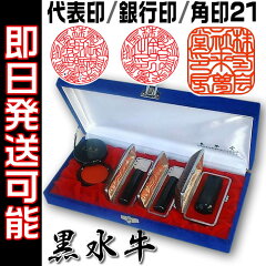 会社用・鑑定機械彫り印鑑/黒水牛3本セット【代表印】18ミリ+【銀行印】18ミリ+【社印】21ミリ角