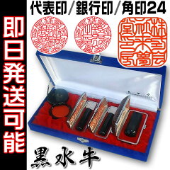 会社用・鑑定機械彫り印鑑/黒水牛3本セット【代表印】18ミリ+【銀行印】18ミリ+【社印】24ミリ角