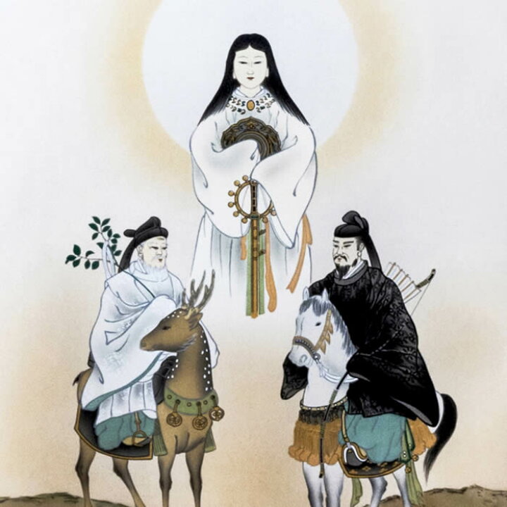 楽天市場】掛け軸【天照皇大神／春日大神／八幡大神 三姿】丈188cm×幅 
