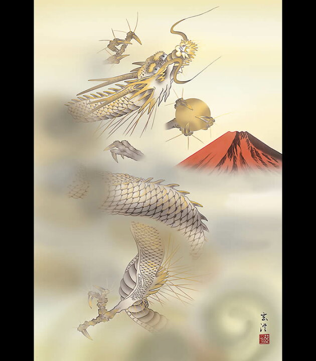楽天市場】即納！縁起画【開運画：赤富士昇龍図/G4-BY014】作家（清水 