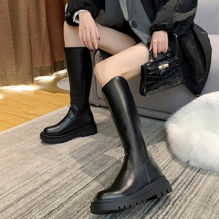 楽天市場】ブーツ レディース ロングブーツ シンプル フラットソール  
