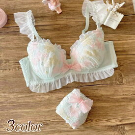 ブラジャー ブラショーツセット 上下セット 下着 ブラジャー パンツ パステルカラー ゆめかわ ふんわり レース セクシー セット おしゃれ 人気 可愛い