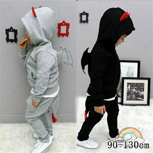 ハロウィン 仮装 子供 キッズ 男の子 コウモリ風 カジュアル セットアップ 悪魔 パーカー ジャージ フード付き ストライプ 可愛い キッズ コスチューム 子供服パーカー かわいい パーティ ギ